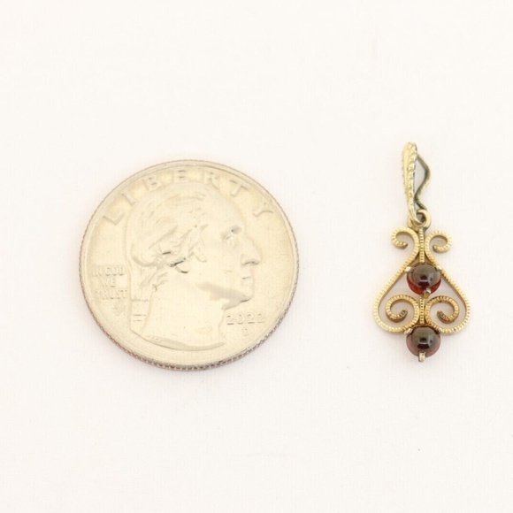 10K Yellow Gold ANTIQUE Garnet Bead Filigree Lavalier Pendant 0.8g - Picture 7 of 7